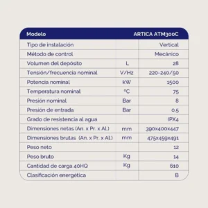 scaldabagno elettrico Artica ATM300C 30L classe B
