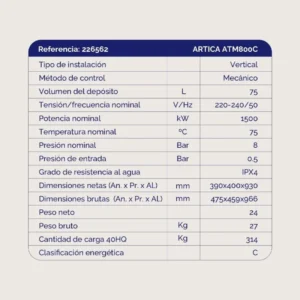 Scaldabagno elettrico Artica ATM800C 80L classe C